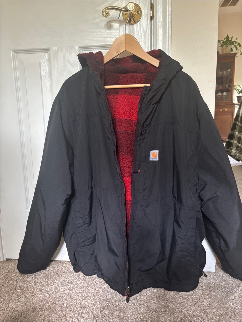 Carhartt Men’s XL Black Fleece-Lined Jacket — Sherpa Lining
